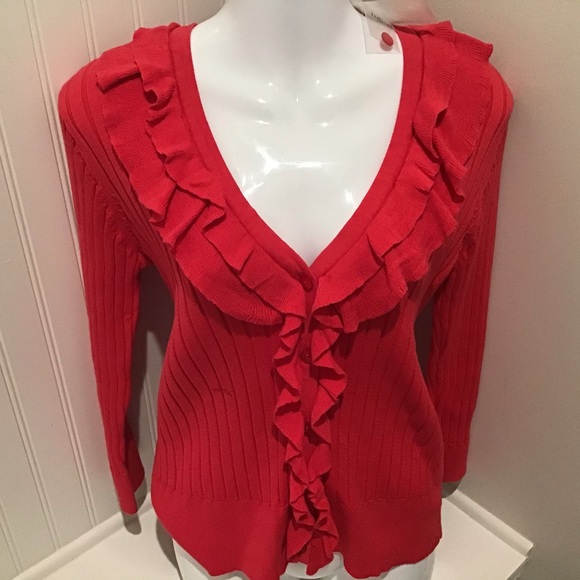 Sweater, Medium, Red, Ruffle front NWT $68.00 by Van Heusen - Picture 2 of 5